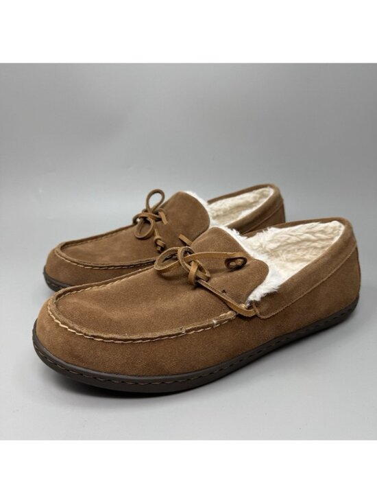 Vionic Adler Moccasin Slippers Brown Suede Shearling Lined Slip On Mens Size 10